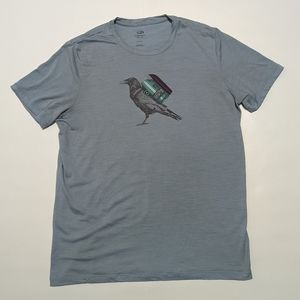 Men's Icebreaker L Light Blue TechLite Merino Wool Crow & Camper graphic T-shirt